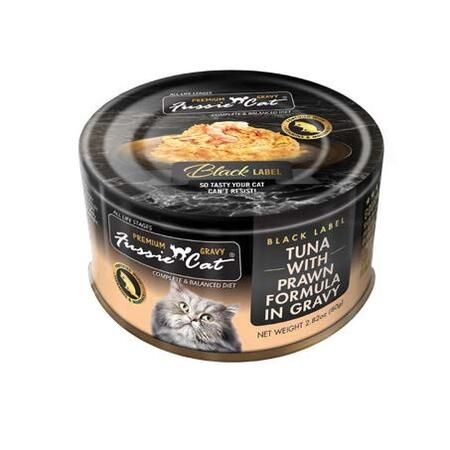 Fussie Cat Premium Black Label Tuna w/Prawns in Gravy can 2.82oz 24/Case