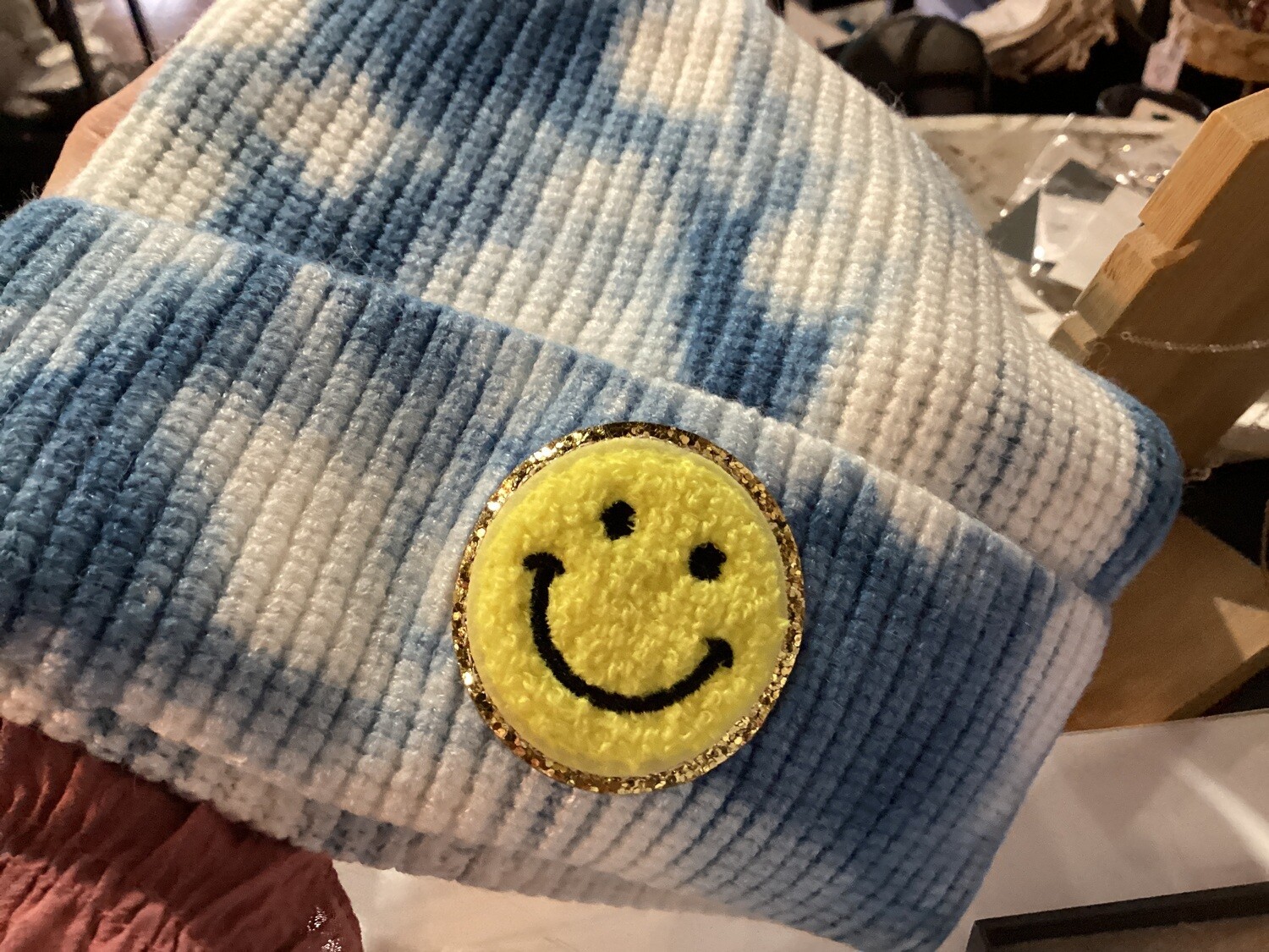 SMILEY FACE TIE DYE HAT BLUE