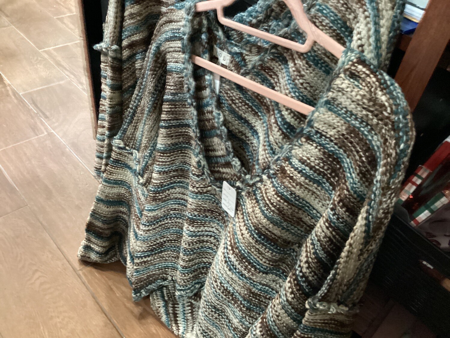 Pol teal brown striped sweater