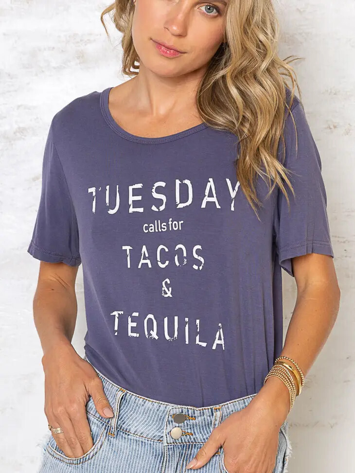 Tuesdays Tacos and Tequila Purple Tee Shirt