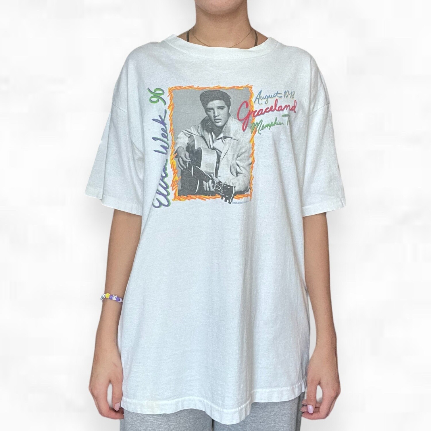 Vintage 1996 Elvis Week Tee, Size: XL, Color: White, Style: Band