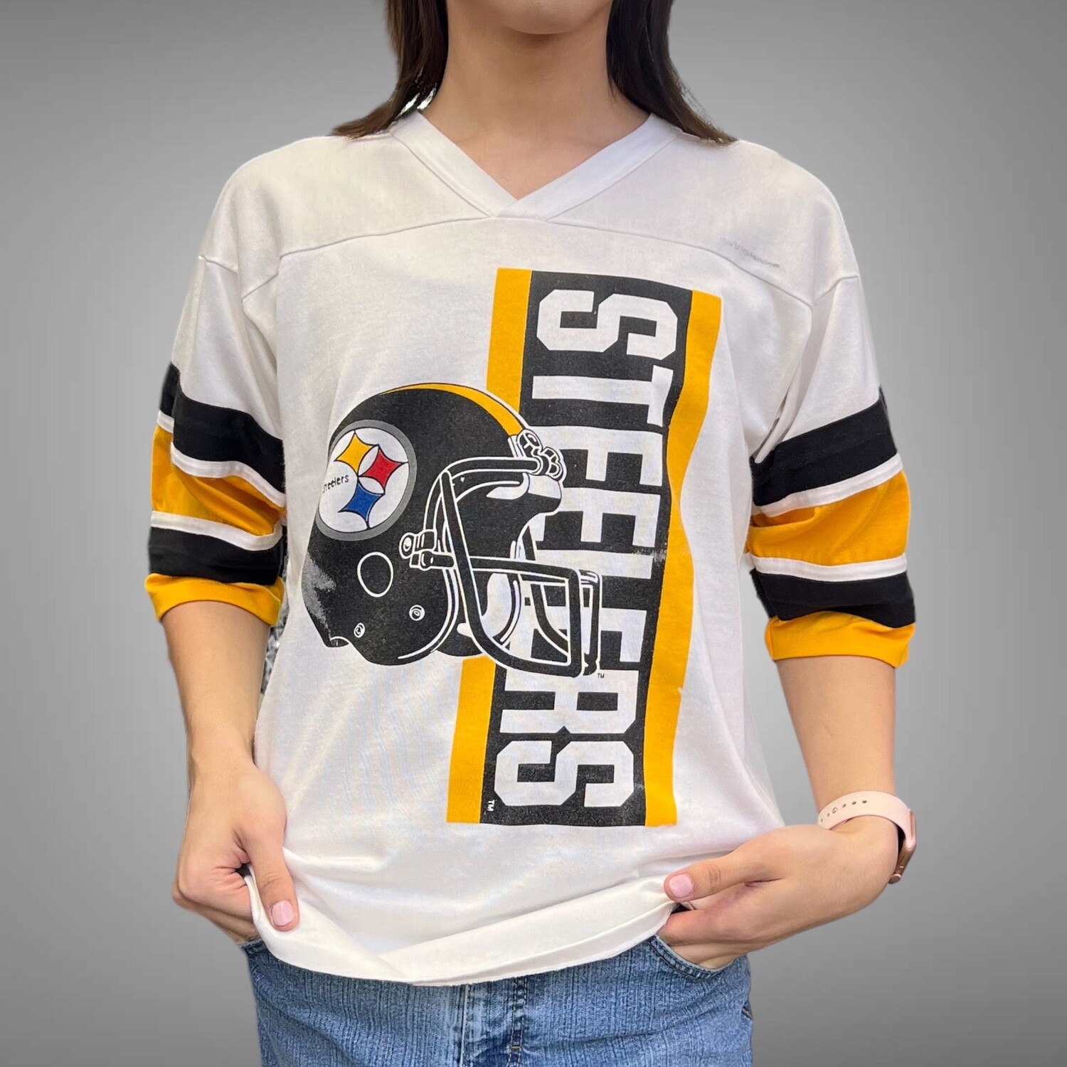 Vintage 80s Steelers Helmet Tee, Size: Large, Color: White, Style: Pittsburgh