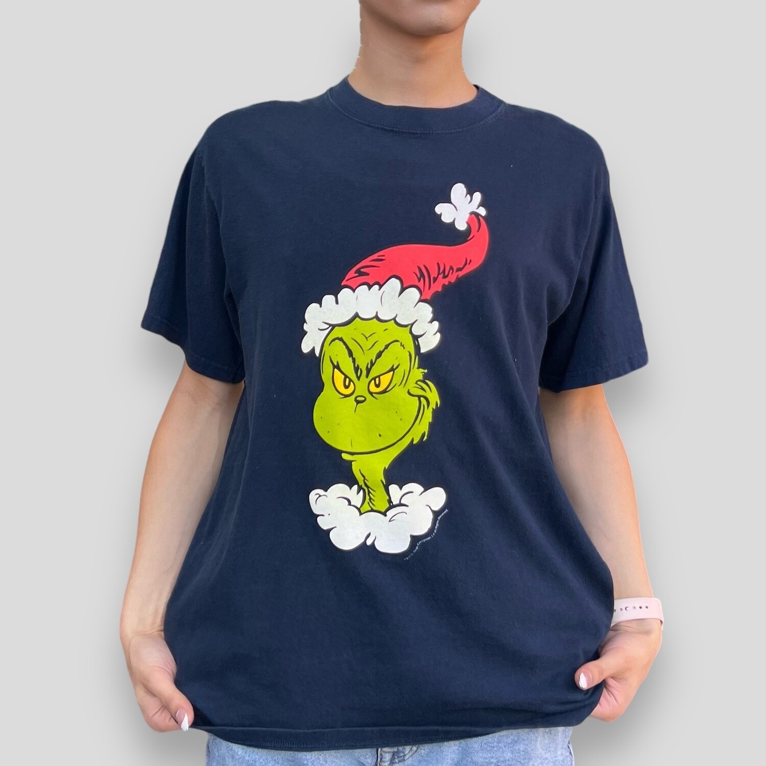 Vintage Dr Seuss Grinch Christmas Tee, Size: Large, Color: Blue, Style: Television