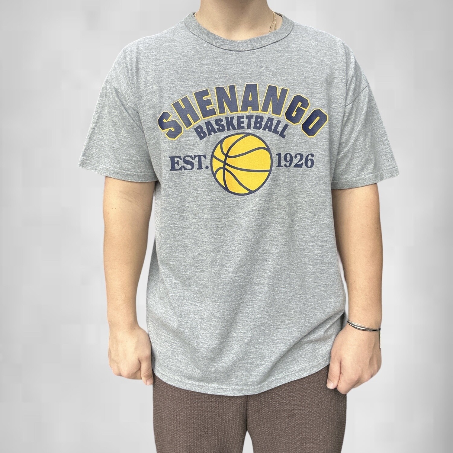Vintage Shenango Basketball Tee, Color: Grey, Size: XL, Style: College