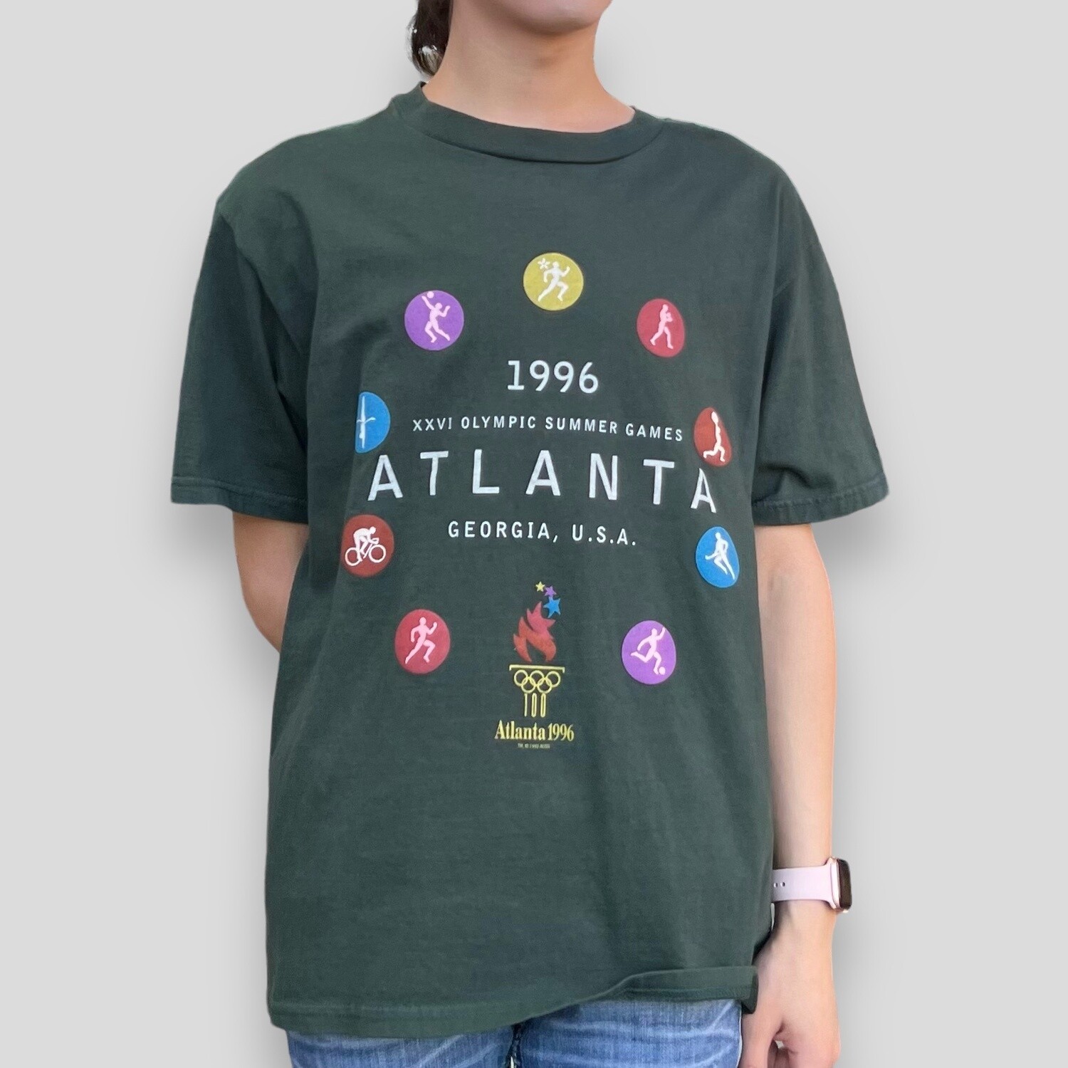 Vintage Atlanta Georgia Olympics Tee, Size: Large, Color: Green, Style: Sports