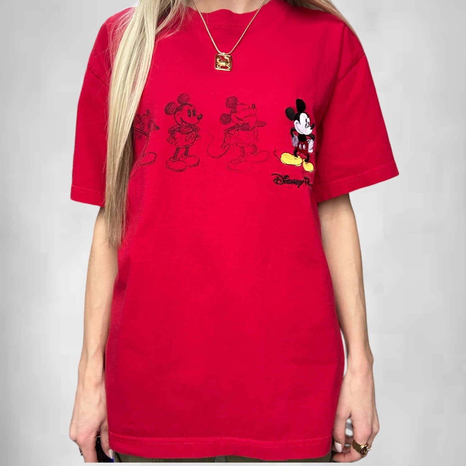 Disney’s Mickey Mouse Sketch Tee, Size: Large, Color: Red, Style: Disney