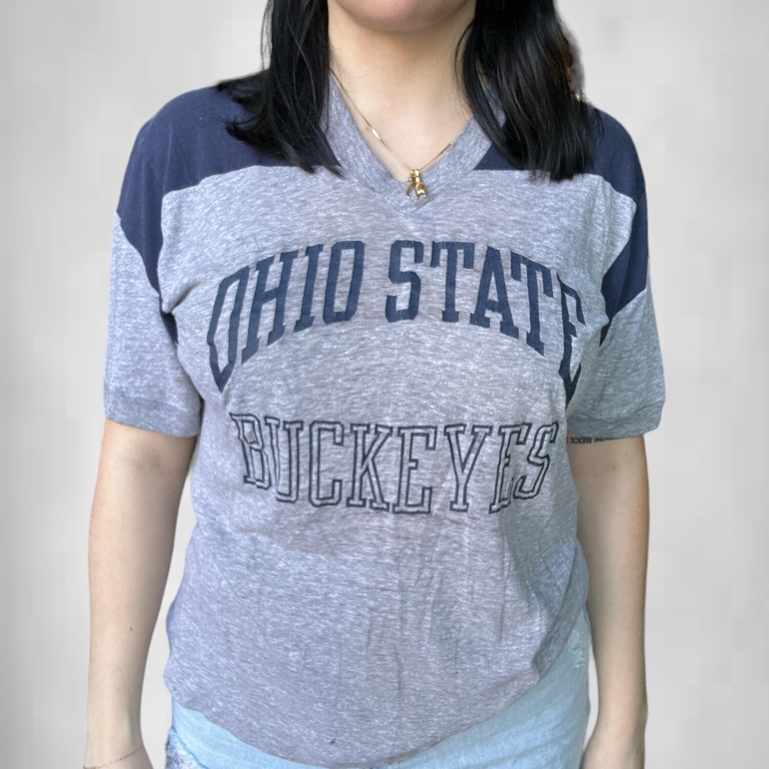 Vintage Champion 70s Ohio State Tee, Size: Large, Color: Grey, Style: College