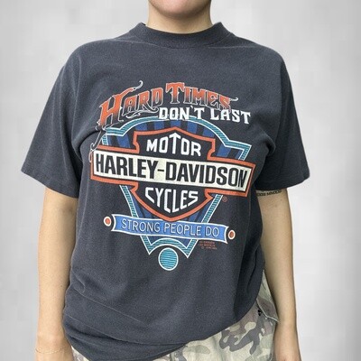 Vintage Harley Davidson 3D Emblem Strong People Tee