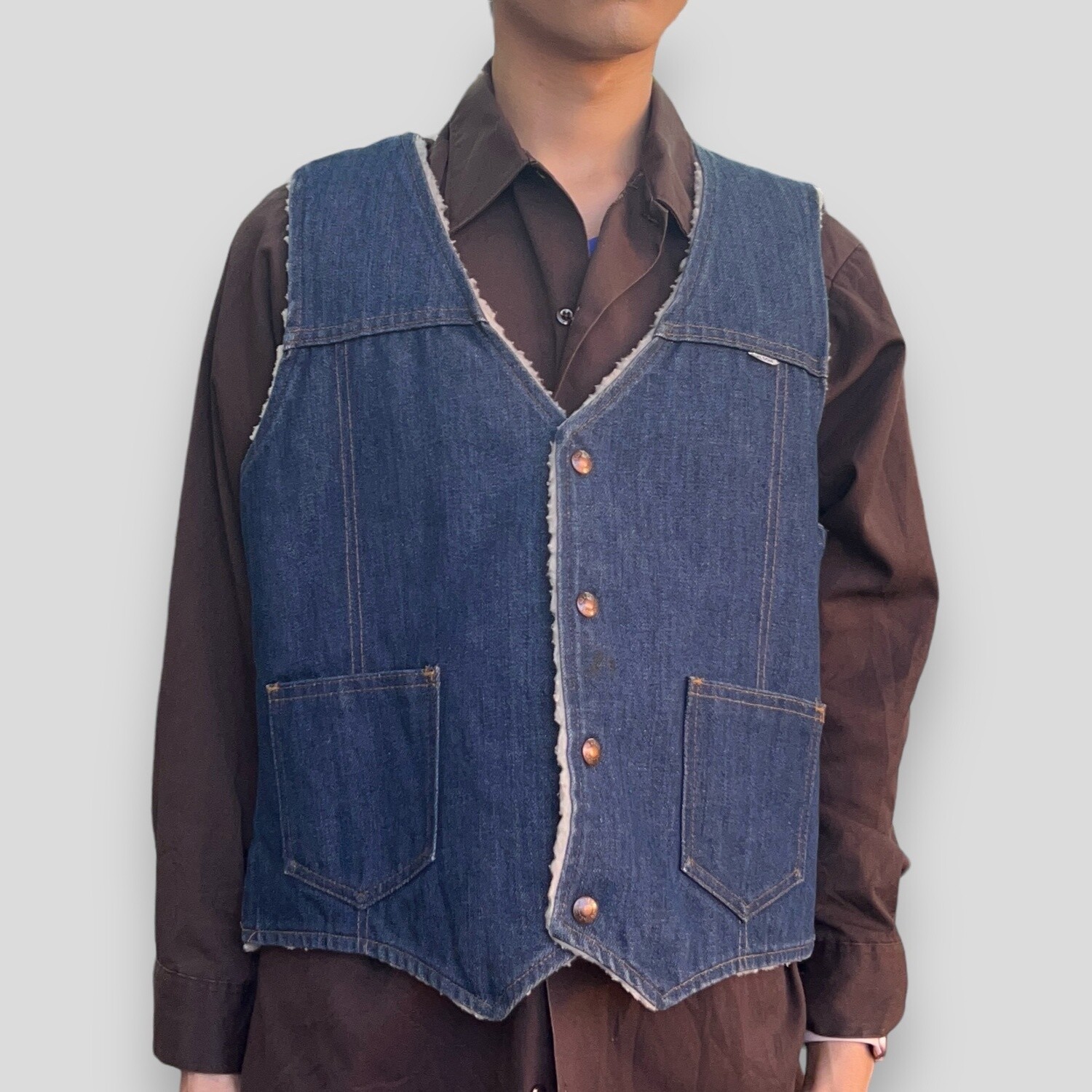 Vintage Nelson Sherpa Denim Vest, Size: Medium, Color: Blue, Style: Vest