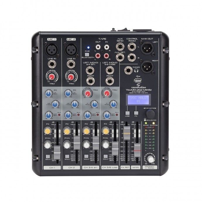 YOUMIX-202 MEDIA
6-Channel Professional Mixer with Media Player, BT and Digital Multi Effect