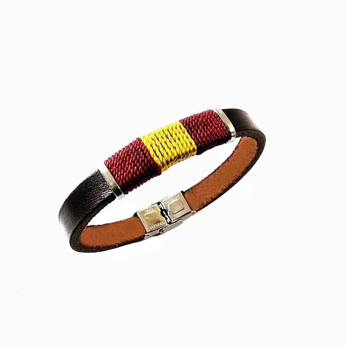 Pulsera de piel trenzada con hilo bandera de España