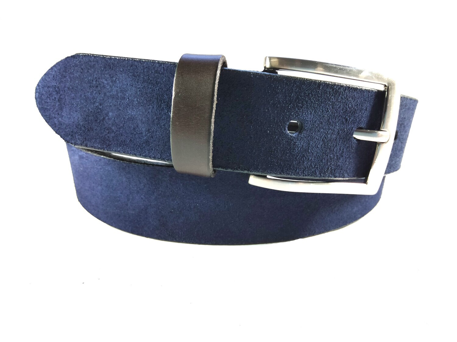 CINTURON DE PIEL NOBUCK COMBINADO CON PASADOR DE PIEL VAQUETILLA EN 3.5 CM DE ANCHO
