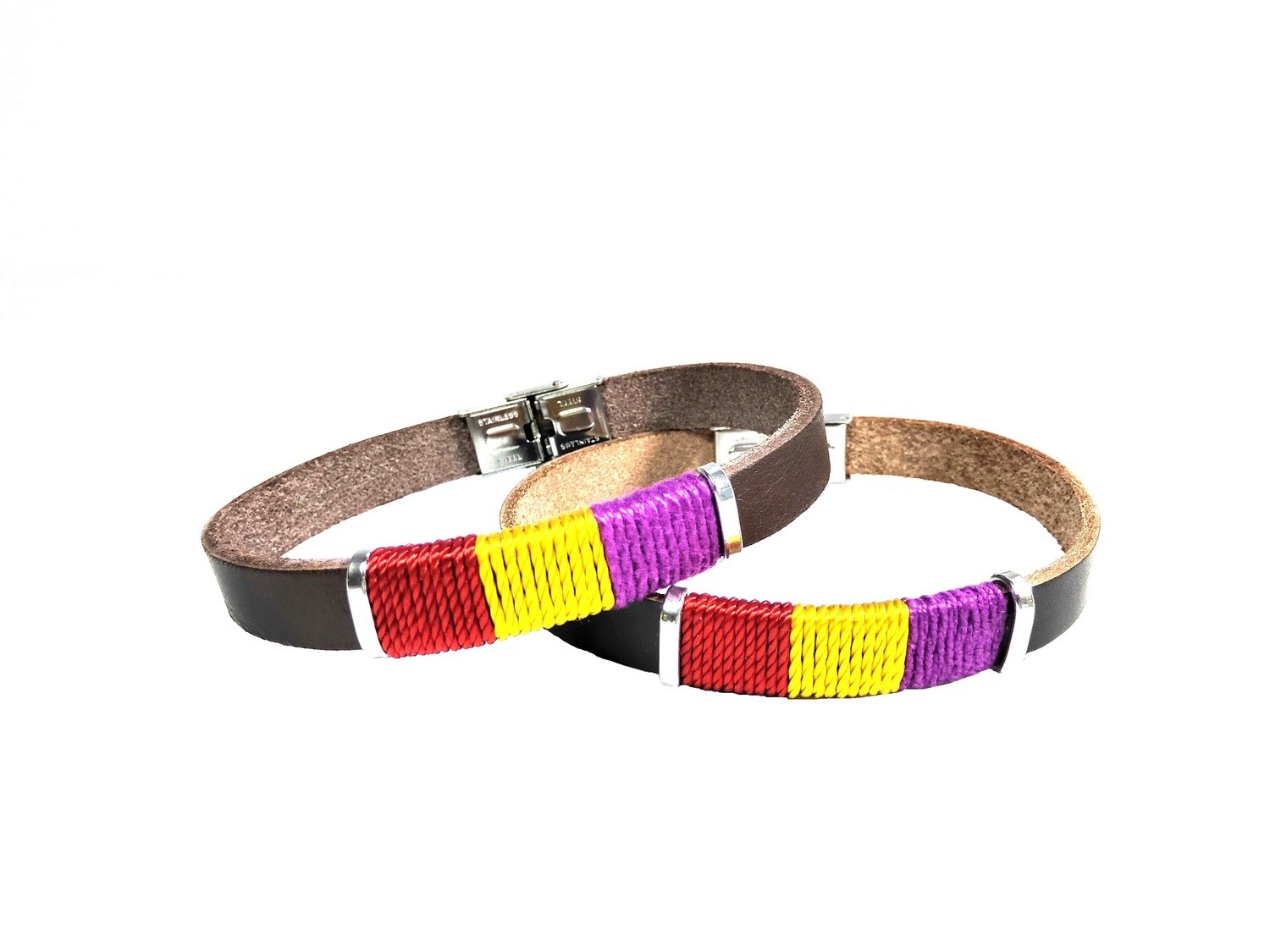 PULSERA DE PIEL REPUBLICANA TRENZADA CON HILO A MANO