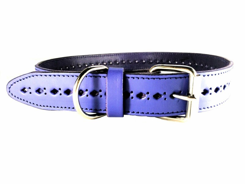 COLLAR DE PERRO DE PIEL VAQUETILLA DIBUJO CALADA ROMBOS