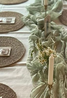 Tischläufer Salbeigrün  - Boho Style