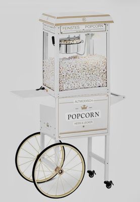 Retro Popcornmaschine mit Wagen   ( WEISS /GOLD )