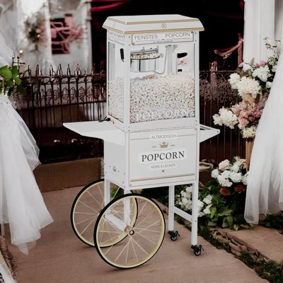 Retro Popcornmaschine mit Wagen   ( WEISS /GOLD ) & Zubehör