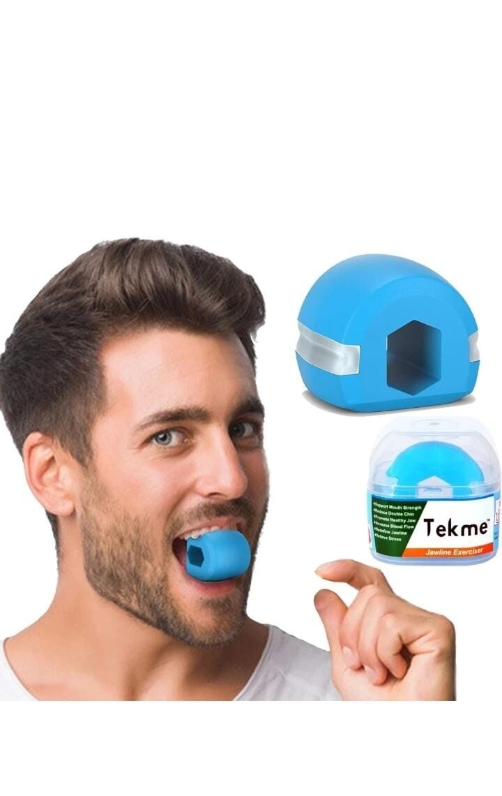 tekme J01 Jaw exerciser [1 piece] define your jawline, Slim &amp; tone your face, Look younger &amp; healthier with neck rope Jawline Massager (Blue)