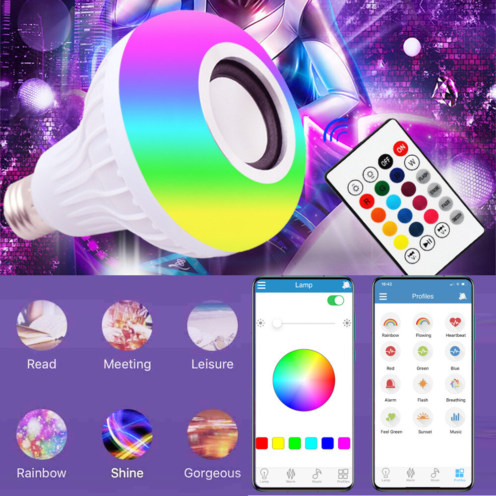 LED Bluetooth Music Bulb Light. Wireless Bluetooth Music Smart Bulb. E27 Remote Control Bluetooth Audio Bulb