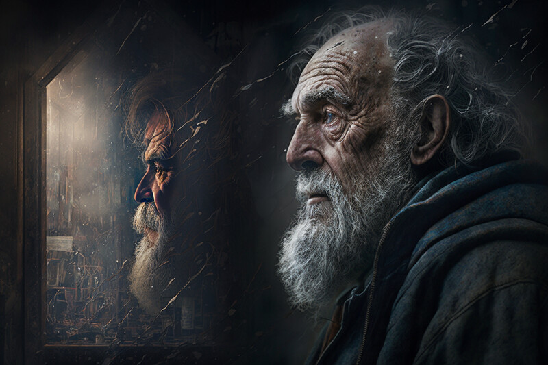 Old Man Self Reflecting