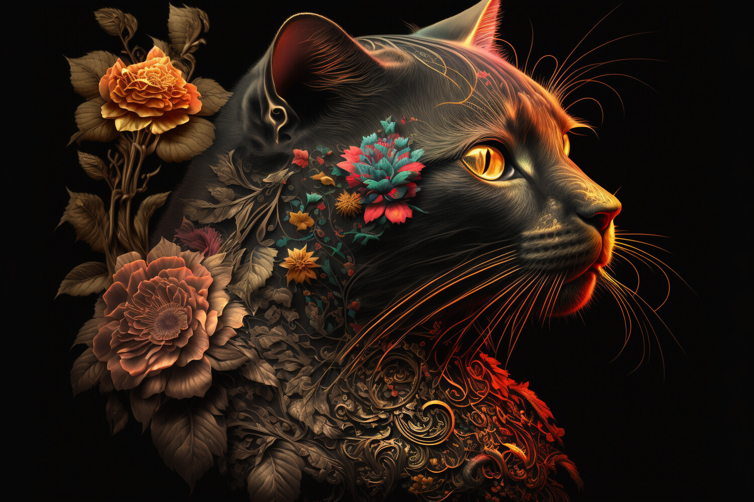 Colourful Floral Cat