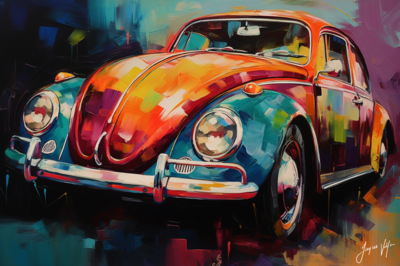Abstract Vintage VW Beetle Canvas Design
