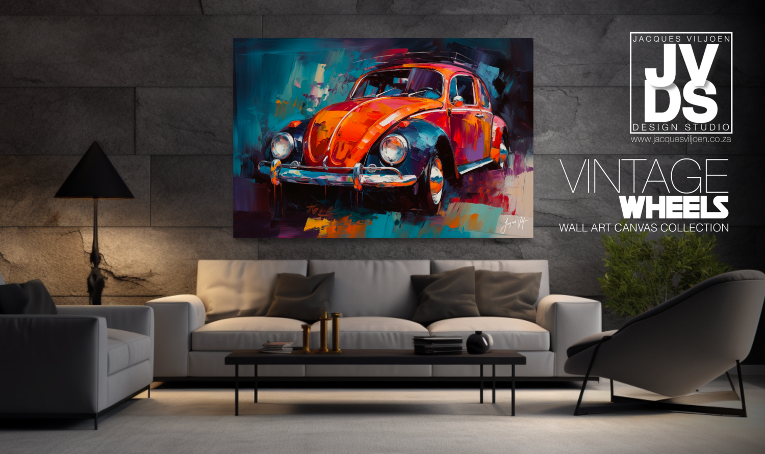 Abstract Vintage VW Beetle Canvas Design