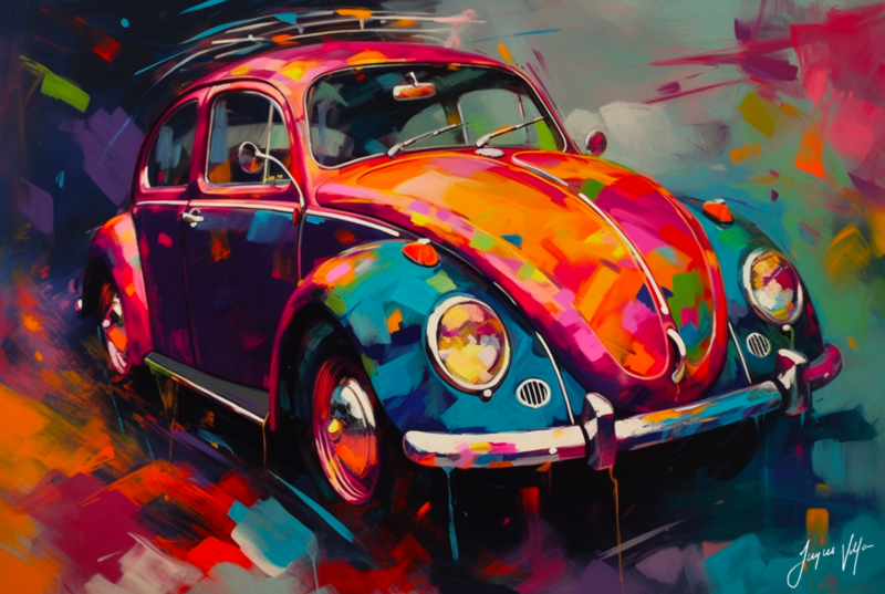 Abstract Vintage VW Beetle Canvas Design