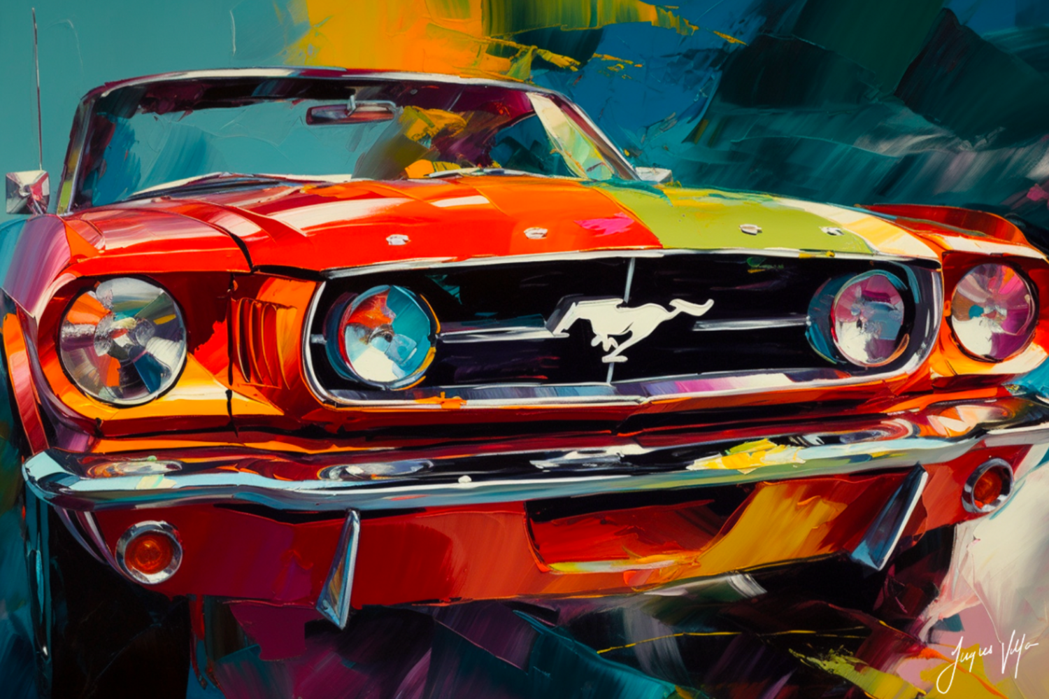 Abstract Vintage Ford Mustang Canvas Design