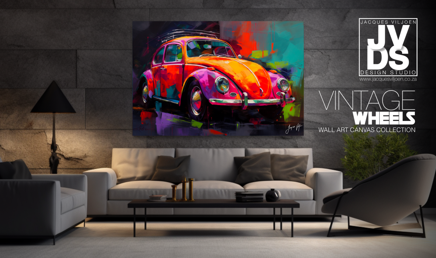Abstract Vintage VW Beetle Canvas Design