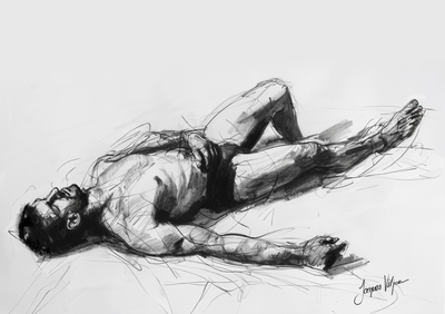 Sketch Nuance - Alone with thoughts Charcoal Sketch Canvas Print