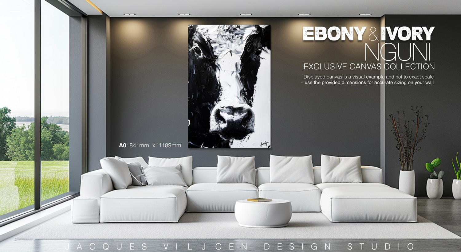 Abstract Nguni Canvas Print, the Ebony &amp; Ivory Nguni, Size: A0 - 1189mm x 841mm, Frame Color: Boxed - No Frame