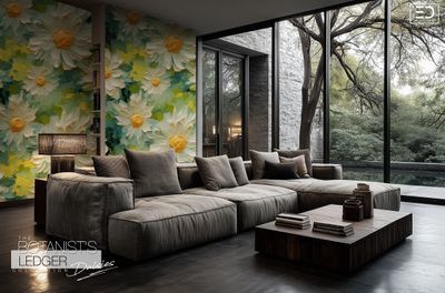 Daisy Wallpaper Design:  "The Botanist's Ledger" Collection