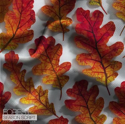 Orange Autumn Oak Leaf Fabric - Blazeleaf Wallpaper Design | Forest Season Script Collection