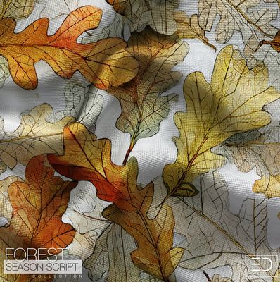 Black and Grey Oak Leaf Fabric - Charoak Fabric Design | Forest Season Script Collection