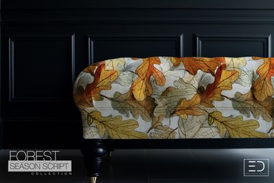 Black and Grey Oak Leaf Fabric - Charoak Fabric Design | Forest Season Script Collection
