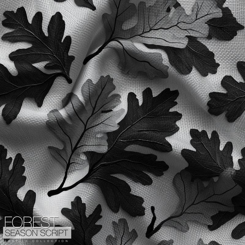 Black and Grey Oak Leaf Fabric - Charoak Fabric Design | Forest Season Script Collection