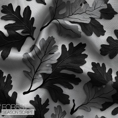 Black and Grey Oak Leaf Fabric - Charoak Fabric Design | Forest Season Script Collection