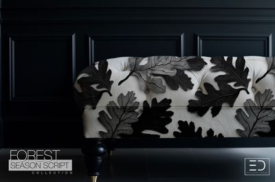 Black and Grey Oak Leaf Fabric - Charoak Fabric Design | Forest Season Script Collection