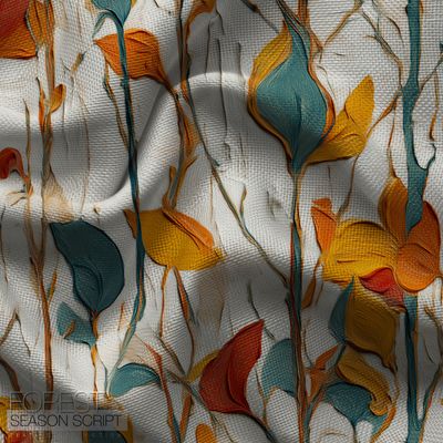 Abstract Leaves on Twigs Fabric - Scorchwind Fabric Design | Forest Season Script Collection