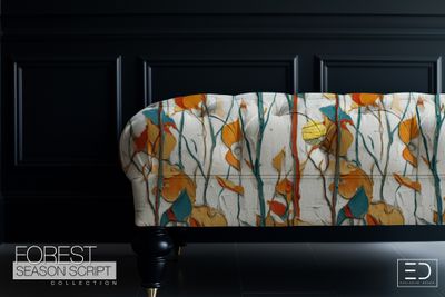 Abstract Leaves on Twigs Fabric - Scorchwind Fabric Design | Forest Season Script Collection
