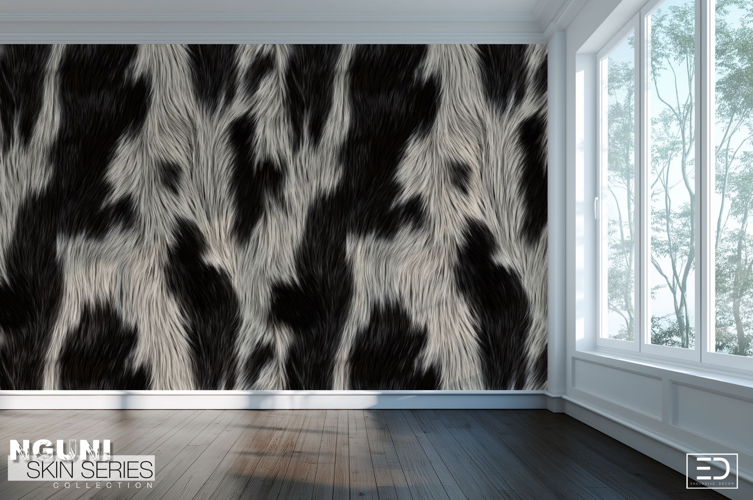 Nguni Skin Wallpaper - Dark Brown-Midnight Black &amp; Beige