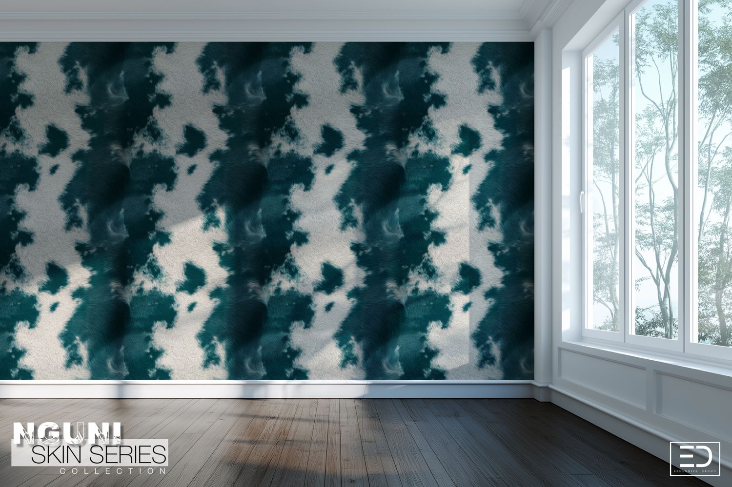 Nguni Skin Wallpaper - Ocean Blue/Green &amp; White