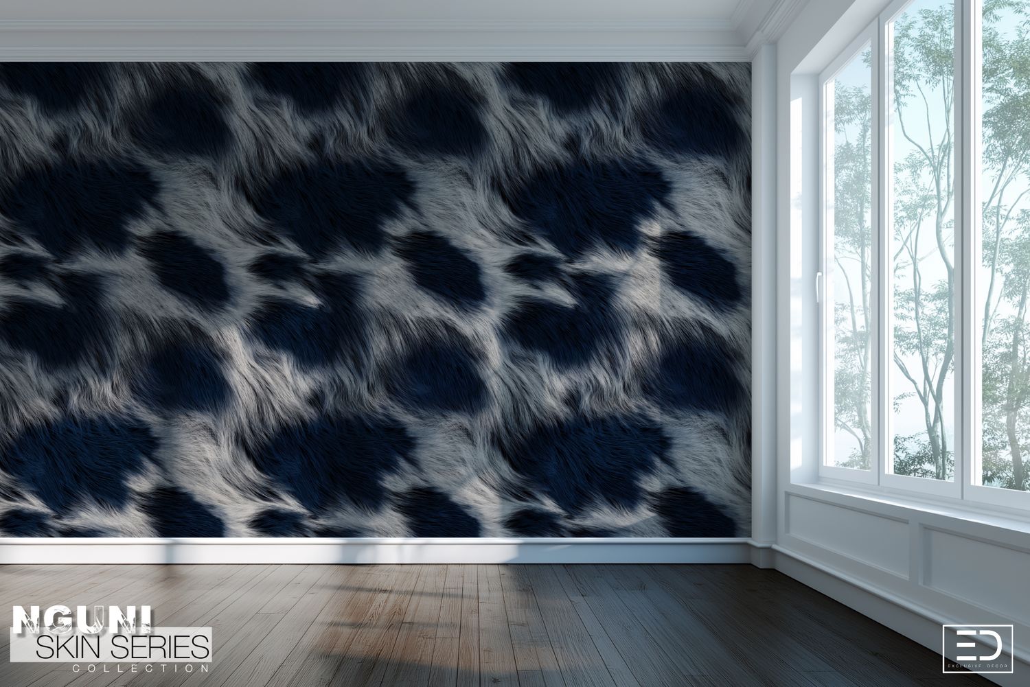 Nguni Skin Wallpaper - Dark Navy &amp; Shades of Grey
