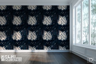 Nguni Skin Wallpaper - ~Space Cadet Blue, Black &amp; Speckled Beige