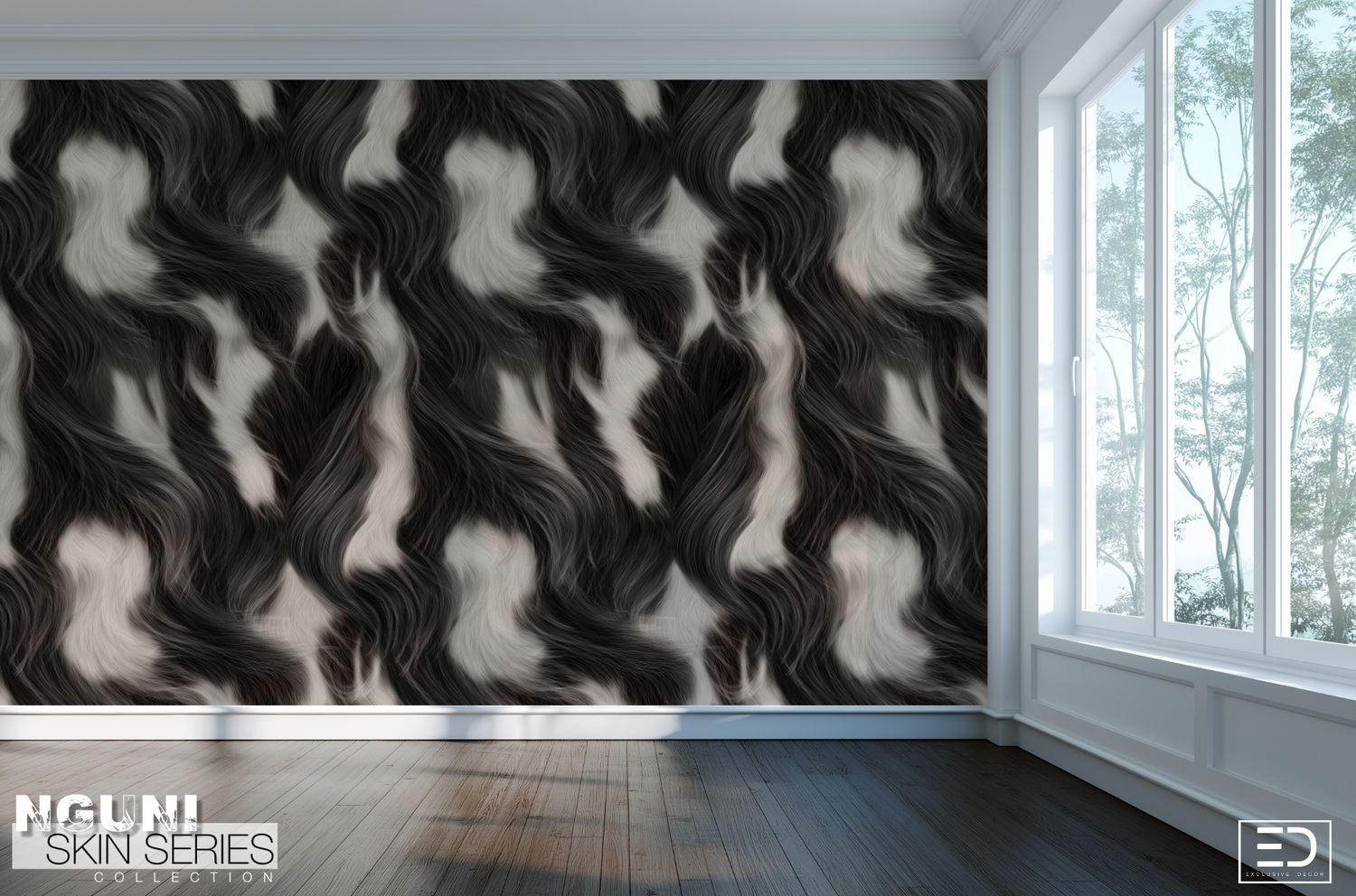 Nguni Skin Wallpaper - Long Hair Bistre and Dark Taupe with Beige