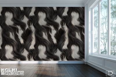 Nguni Skin Wallpaper - Long Hair Bistre and Dark Taupe with Beige
