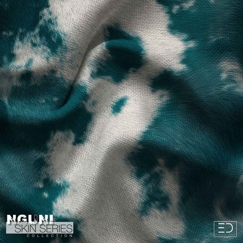 Nguni Skin Fabric - Ocean Blue/Green &amp; White