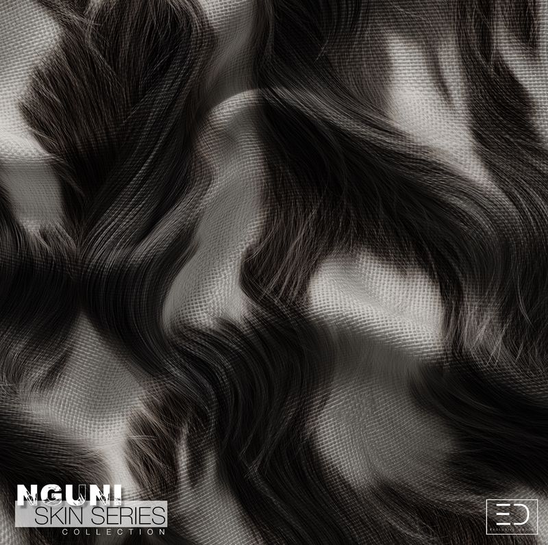 Nguni Skin Fabric - Long Hair Bistre and Dark Taupe with Beige