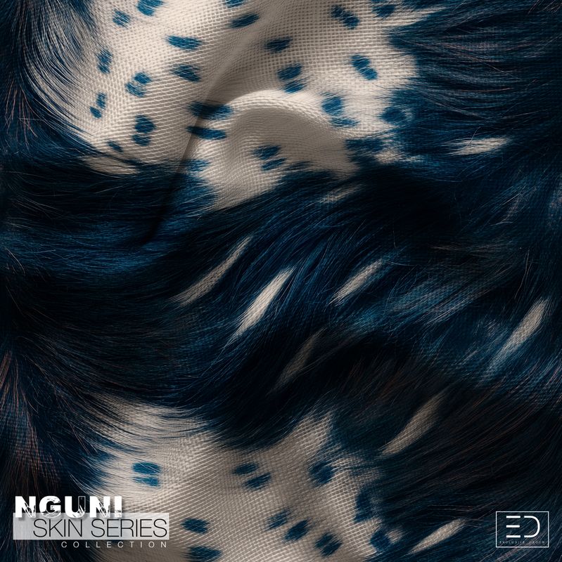Nguni Skin Fabric - Space Cadet Blue, Black &amp; Speckled Beige
